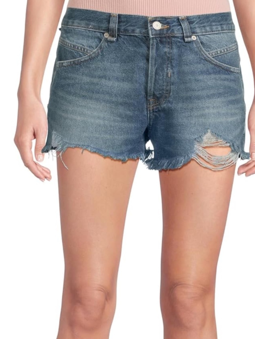 Free People Women's Now or Never Denim Shorts, Button Fly, Color Blue,‎ Size 25
